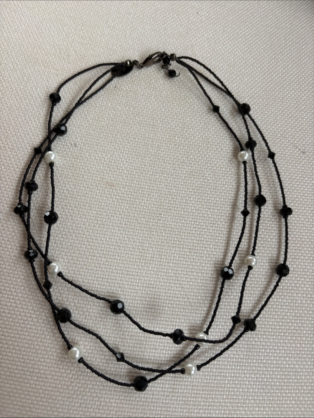 3 Tiered Strand Black faux pearl Beaded Necklace choker WHBM